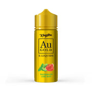 A 100ml bottle of Kingston AU Gold e-liquid with Watermelon Lime Mint flavor, featuring a yellow label and cap.